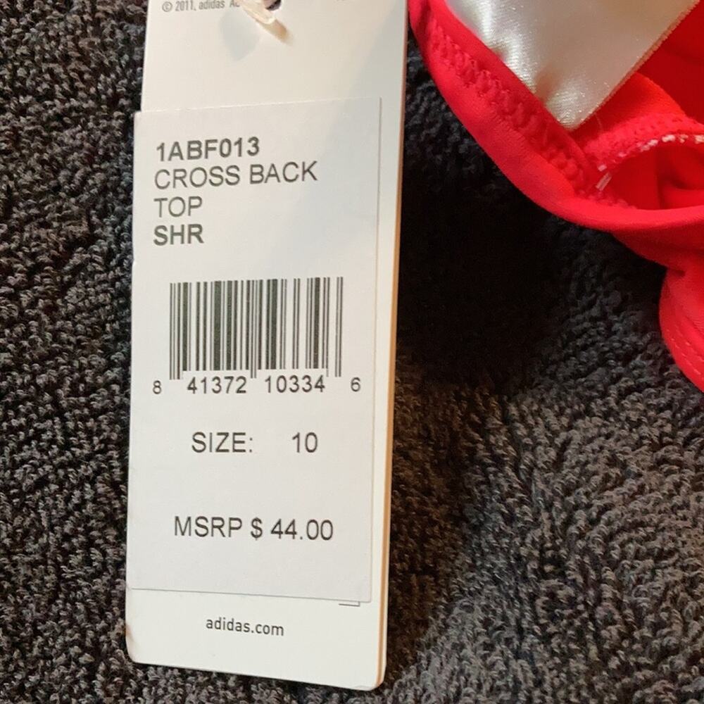 NWT Adidas Cross Back Bikini Top Neon Red - Sz 10 ♥️ - Picture 7 of 11